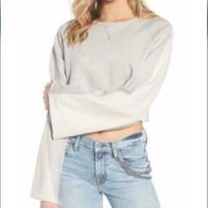 NWT 7FAM Flare Sleeve Crop Sweatshirt in Grey